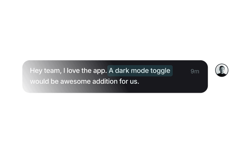 Chat message with highlighted text showing a feature request
